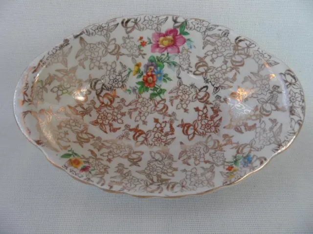 Vintage Lord Nelson Ware Floral & Gold Chintz Dish Bowl Made in England