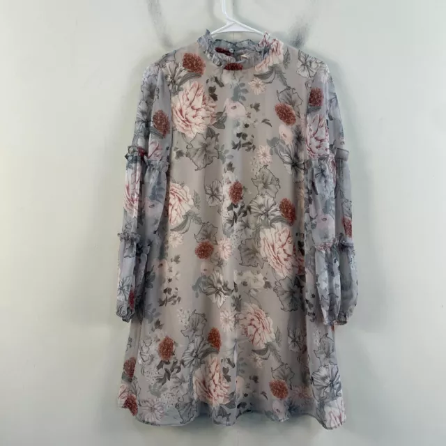 Miss Selfridge Womens 4 Dress Long Sleeve Sheer Overlay Pink Floral Ruffle Mini