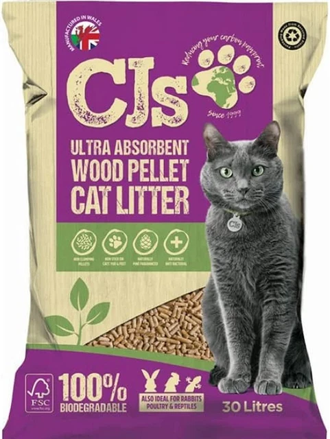 Pellets de madera ultra absorbentes CJ's Premium Cat Litter, biodegradables, 30 L