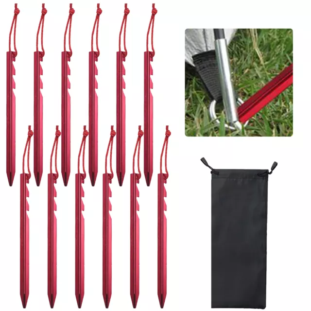 12pcs 7inch Tent Stake Lightweight Storage Bag Beach Heavy Duty Aluminum Alloy