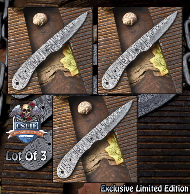 CSFIF Hand Forged Ladder Damascus Blank Blade Wootz Lot of 3 Camping Rare