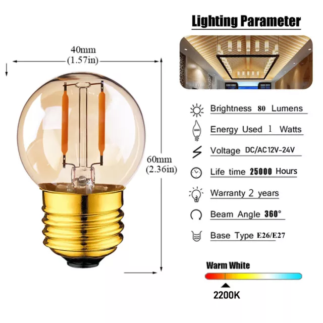 Lampada Lampadina V Filamento LED 12V 24 V 1 W 6 W E27 E14 E12 vintage retrò COB 2