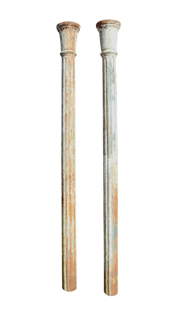 Pair of 7.5 Foot Acanthus Leaf Capital White Cast Iron Fluted Columns