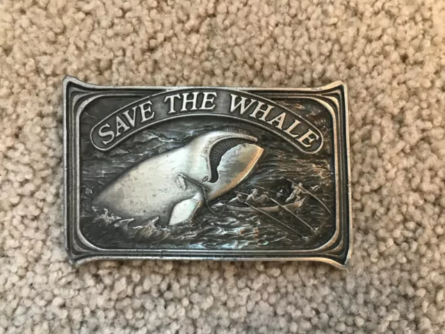 Vintage Save the Whale Belt Buckle 1976 Bergamont Brass Works