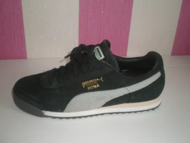 MENS PUMA ROMA Suede Trainers Size 8 Black Grey Vgc 22.06
