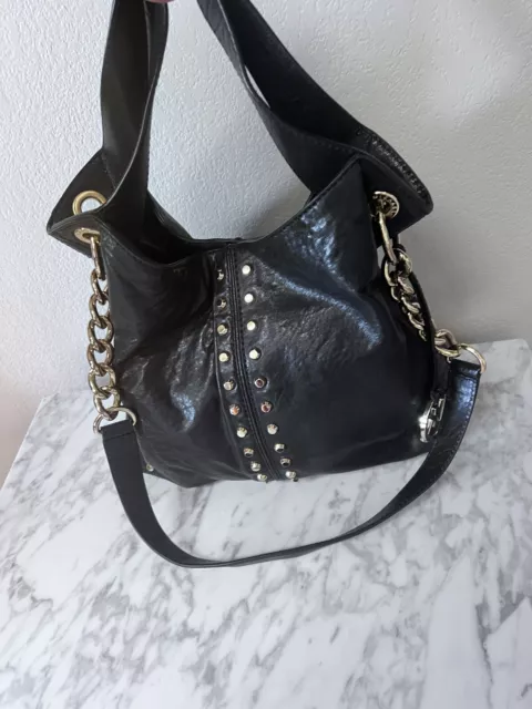 Michael Kors Uptown Astor Black Leather Large Gold Studded Hobo Bag