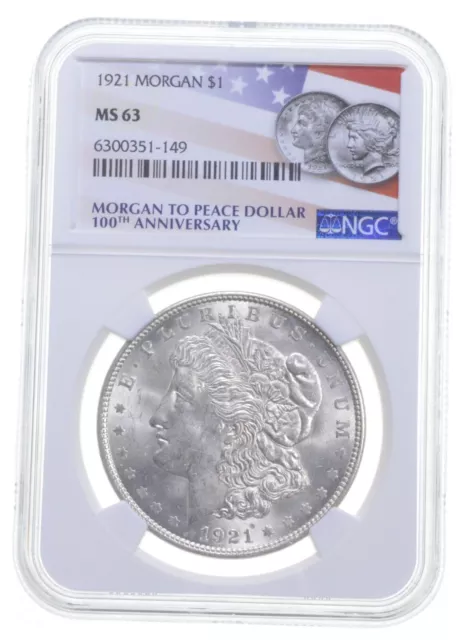 MS63 1921 Morgan Silver Dollar NGC 100th Aniv 2021 Label Philadelphia *0513