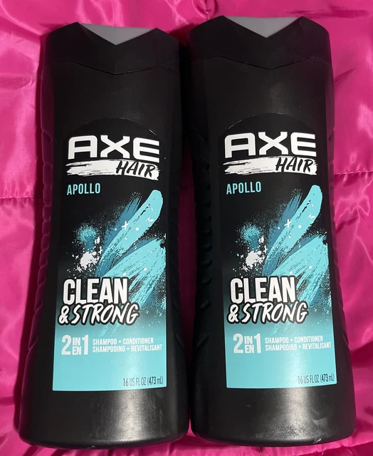 (2) Champú y acondicionador 2 en 1 para cabello Axe, limpio y fuerte, Apollo, 16 oz