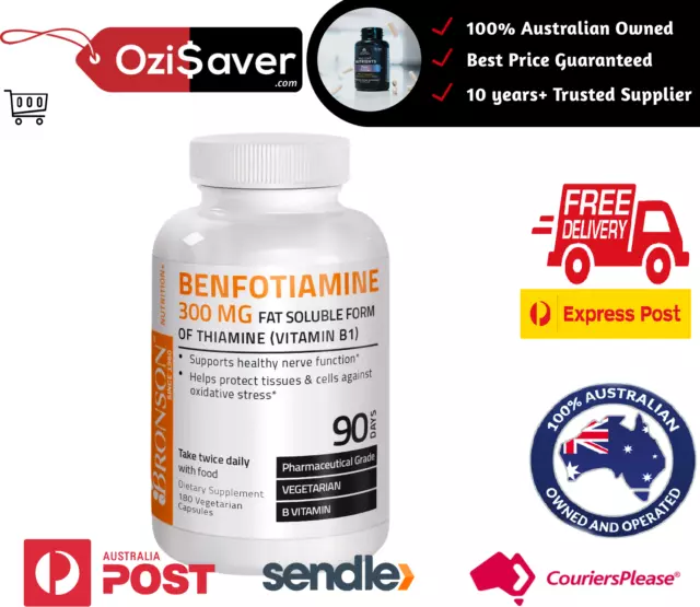 BRONSON BENFOTIAMINE 300mg 180 Veggie Caps | VITAMIN B1 PREMIUM GRADE USA MADE!