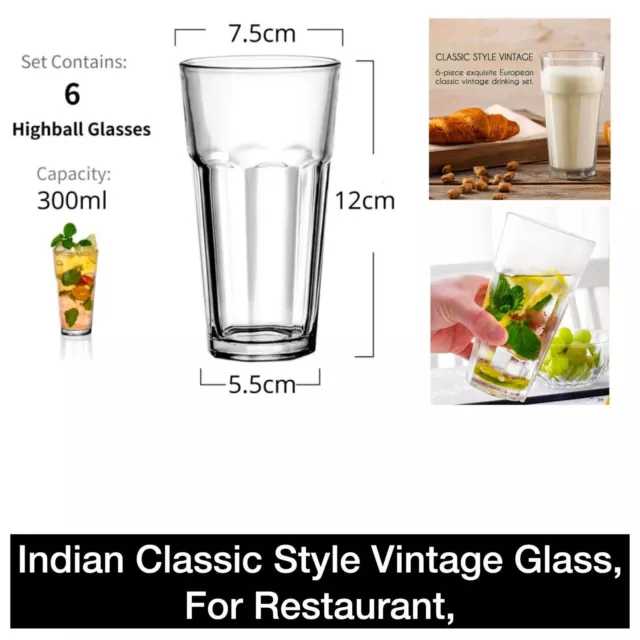 6 PC / Ensemble Indien Classique Style Vintage Highball Verre Restaurant Buvant