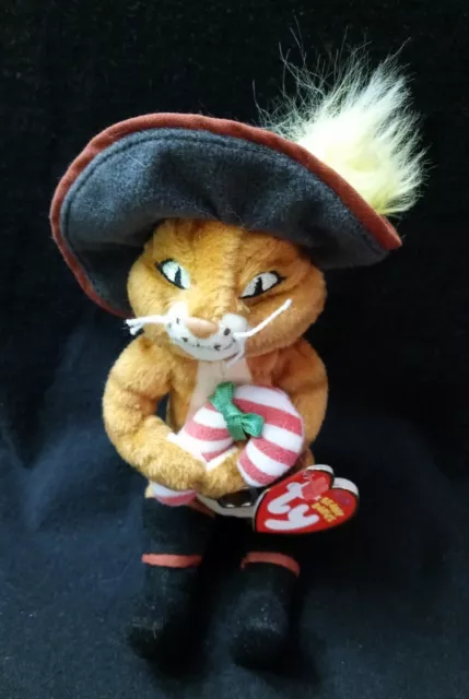 Ty Beanie Baby PUSS IN BOOTS the Cat w/ Candy Cane