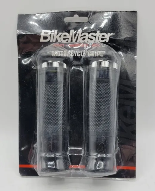 BikeMaster Revolver 7/8" Bar End Grips Black Silver New 135mm