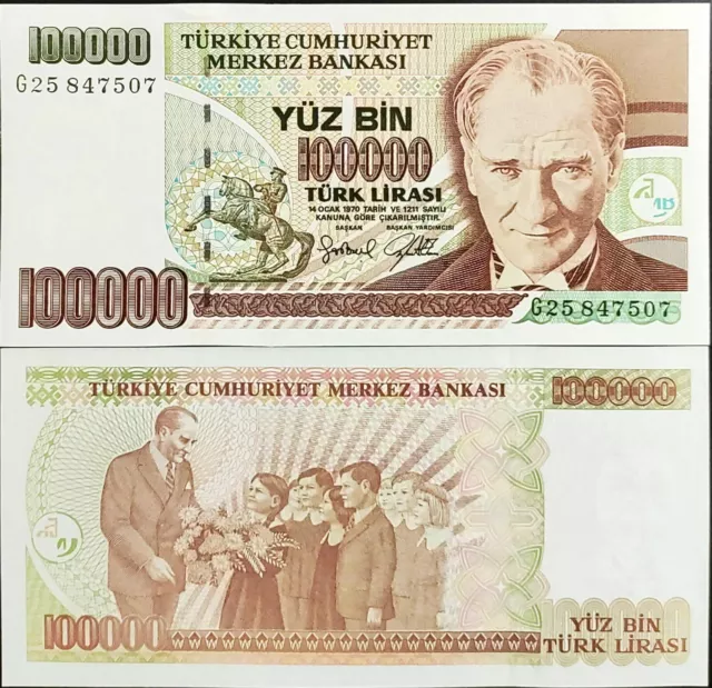 Turkey, 100000 Lira, 1997 (L. 1970) , Unc , P-206