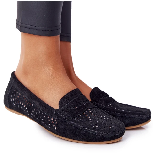 S.Barski Mocassins ajourés en daim pour femmes de S. Bararski Black le noir