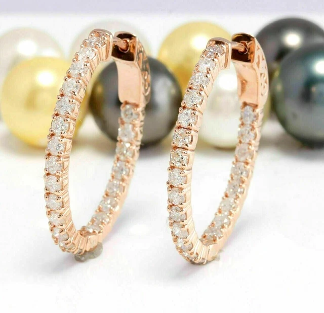 2Ct Round Real Natural Moissanite Huggie Hoop Earrings 14K Rose Gold Finish