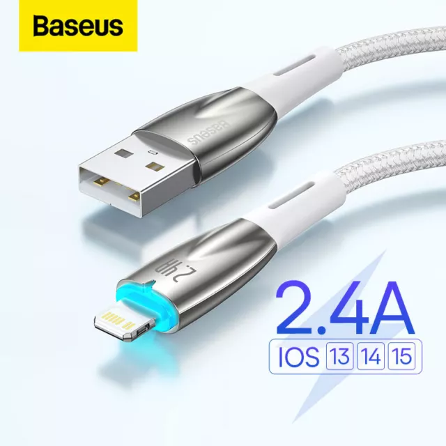 Baseus USB Cable LED Lighting Fast Charge Charger Date Cable For iPhone 14 13 12 3