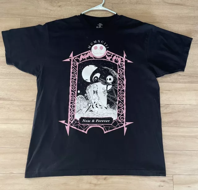 Nightmare Before Christmas Jack and Sally Pink Silouette Black Tshirt Size XL