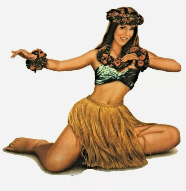 Sexy Hawaiian Girl Grass Skirt Lei Hula Vinyl Sticker Decal 3" Carlos. Cartagena