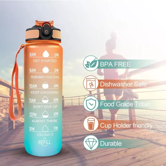 1L Sports Water Bottle Gym Travel Drinking Leakproof Bottle with Straw Bpa Free