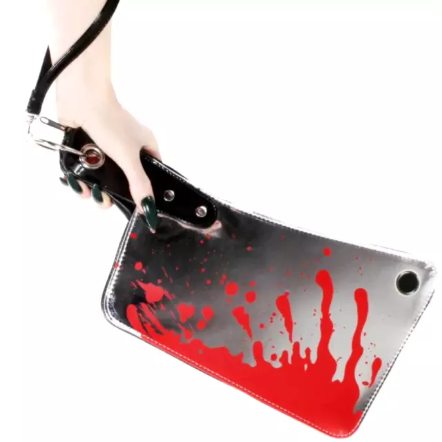Kreepsville 666 Bloody Cleaver Clutch Wrist Bag Purse Punk Emo Gothic Silver NWT
