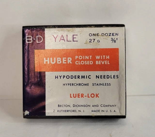 BD YALE 27 Guage 3/8" Hypodermic Needles LUER-LOK NOS Vintage Pk.  of 12 Beveled