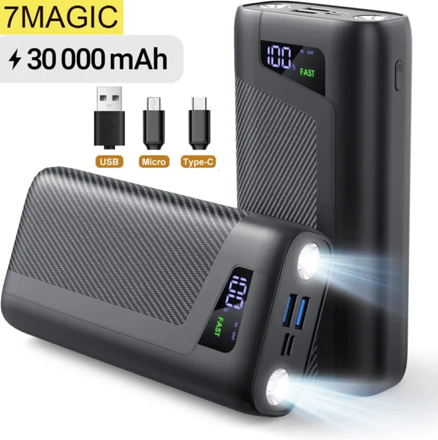 Power Bank 30000mAh Tragbar Schnellladegerät Externer Batterie Ladegerät Handy