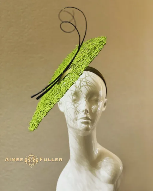 Aimee Fuller Royal Ascot Kentucky Derby Green Black Twirl Fascinator Del Mar Hat