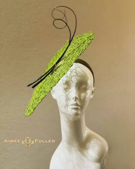 Aimee Fuller Royal Ascot Kentucky Derby Green Black Twirl Fascinator Del Mar Hat