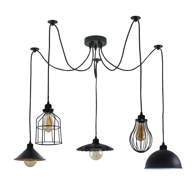 Vintage Anhänger 5 Wege Deckenschirm Industrie Kronleuchter Licht Retro Spinnenlampe