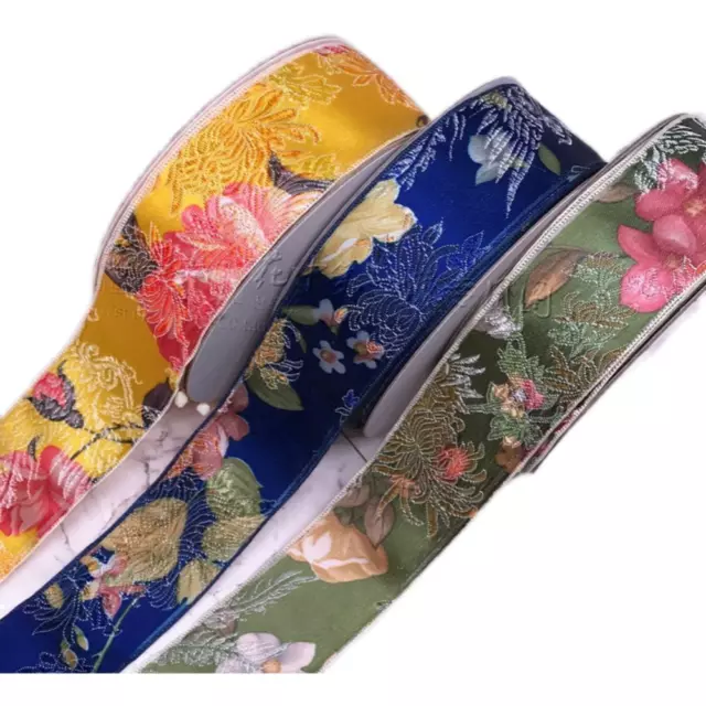 25 yardas Cinta Satinada Bordada Étnica Jacquard Borde Tejido Hágalo usted mismo Cortina Retro