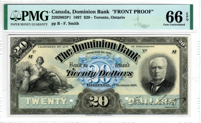 CANADA (Dominion Bank) $20 Dollars 1897 Face&Back Proof Gem UNC PMG 66 EPQ