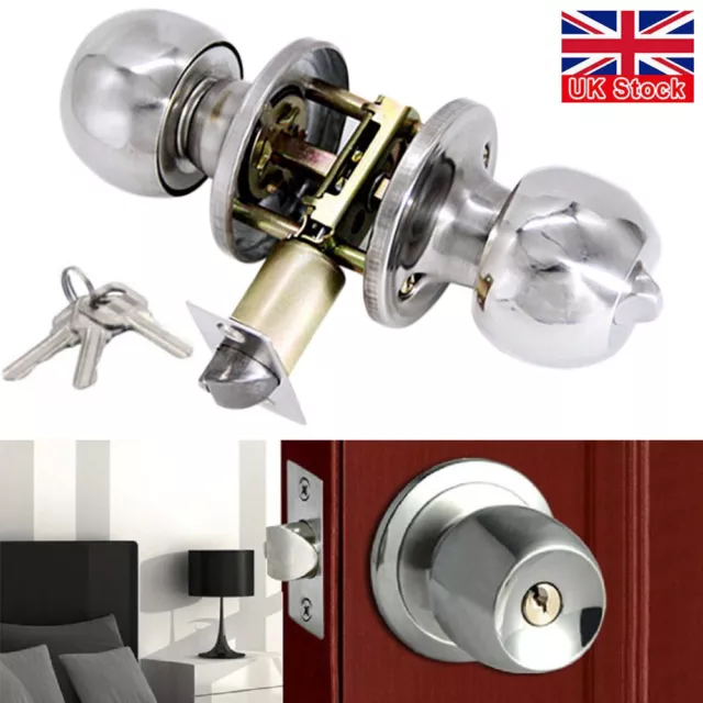 Stainless Steel Round Knobs Privacy Passage Entrance Lock Door Entry with Key UK