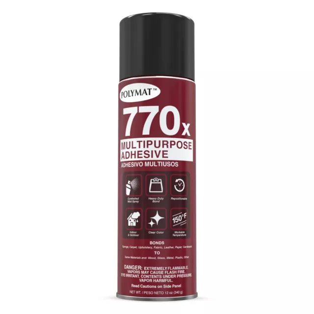 Polymat 770x Spray Glue Multipurpose and carpet CLEAR MIST Adhesive 12oz aerosol