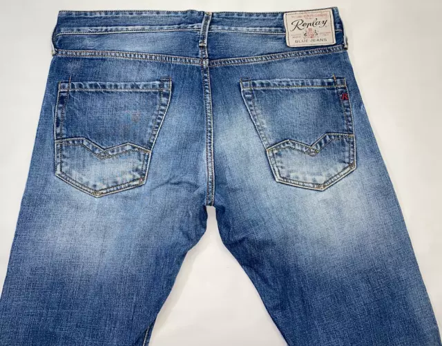 Herren Replay Waitom Jeans W34 L32 blau schmal gerade Passform M983 2