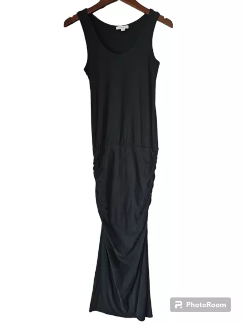 Standard James Perse Black Horizon Ruched Stretch-Cotton Jersey Midi Dress sz 2 2