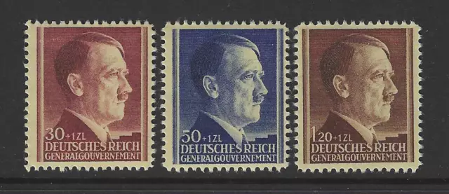 Generalgouvernement Briefmarken-Satz von 1942 Mi.Nr. 89-91 ** postfrisch Hitler