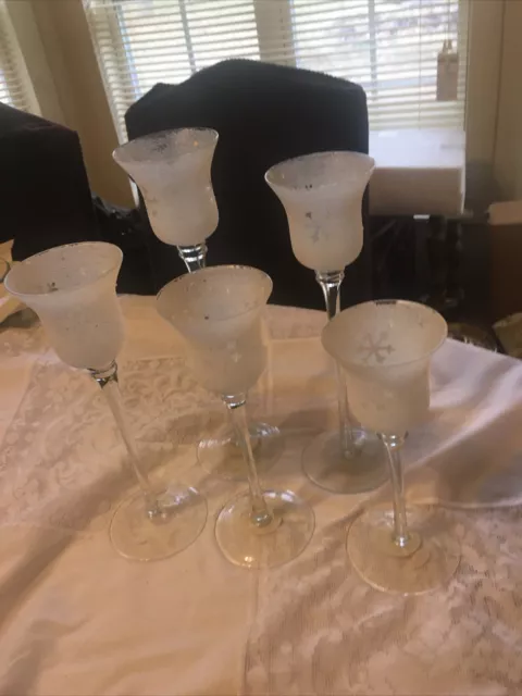 Set Of 5 Sugared Coated Stemmed Votive Candle Holders Gift Set