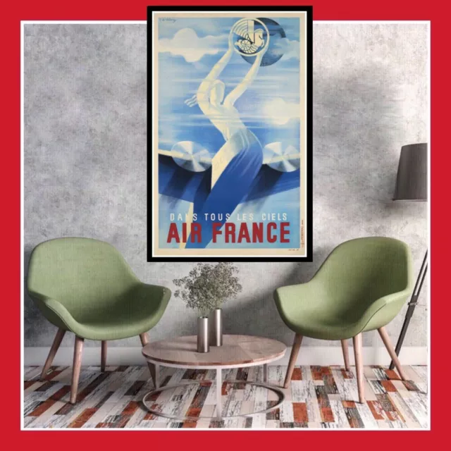 Repro Toile Coton Affiche Publicitaire Air France Dans Tous Les Ciels Poster Pub