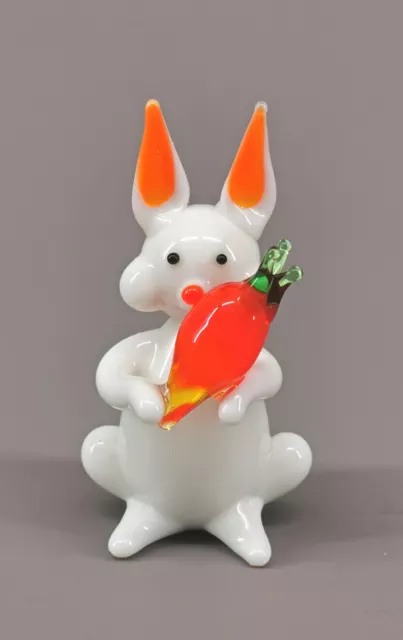 9912055 Mini Vetro Figura Easter Bunny Con Carote Carota Fatto a Mano H5cm