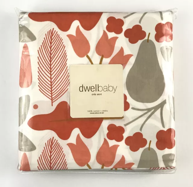 New DWELL STUDIO Baby Crib Skirt Tailored 100% Cotton Salmon Taupe Leaves Flora