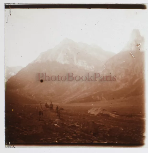 Alpinisme Vers le Col du Ras Montagne 1927 Photo Stereo Plaque n1 verre Vintage 