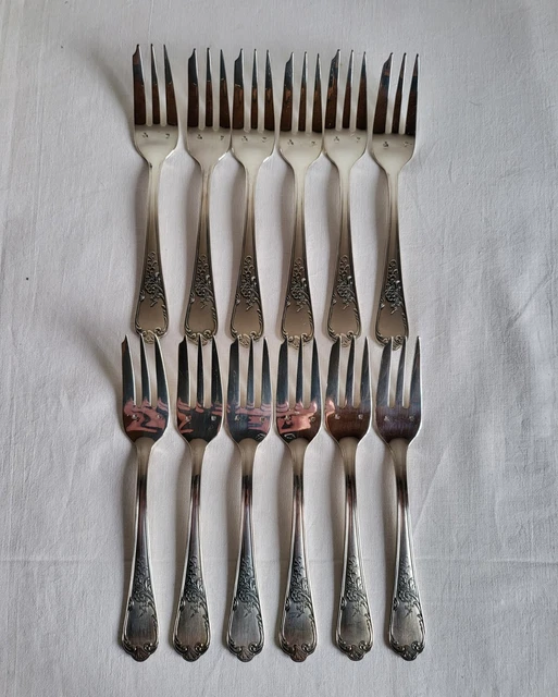 12 FOURCHETTES À dessert métal argenté rubans rocaille Apollo dessert forks EUR 92,00 - FR
