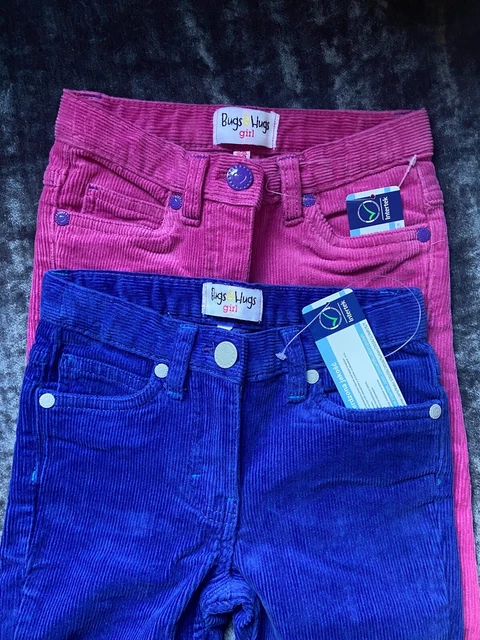 BUGS & HUGS 2x Pairs Cords Blue & Pink Corduroy Trousers Age 2 Yrs (92-98cm)