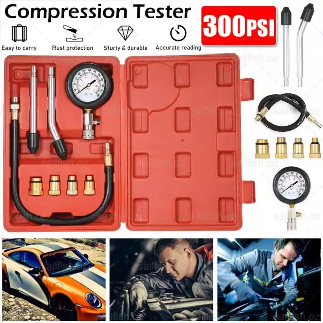 Engine Cylinder Compression Pressure Tester Gauge Test Kit For Car Bike Diesel