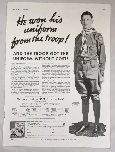 1935 Libbys Milk  Print Ad Boy Scout Troop 50 Lockport Ill Vincent McCalla 3439