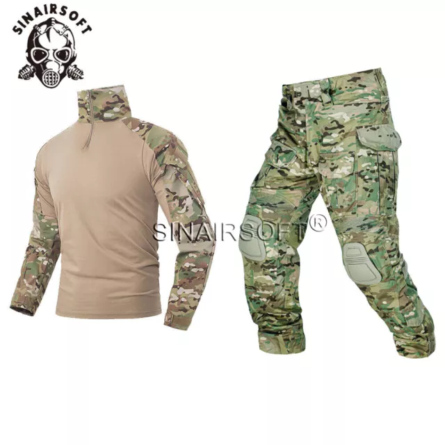 Tactical Military G3 Combat Shirt & Pants With Knee Pads Uniform BDU Paintball