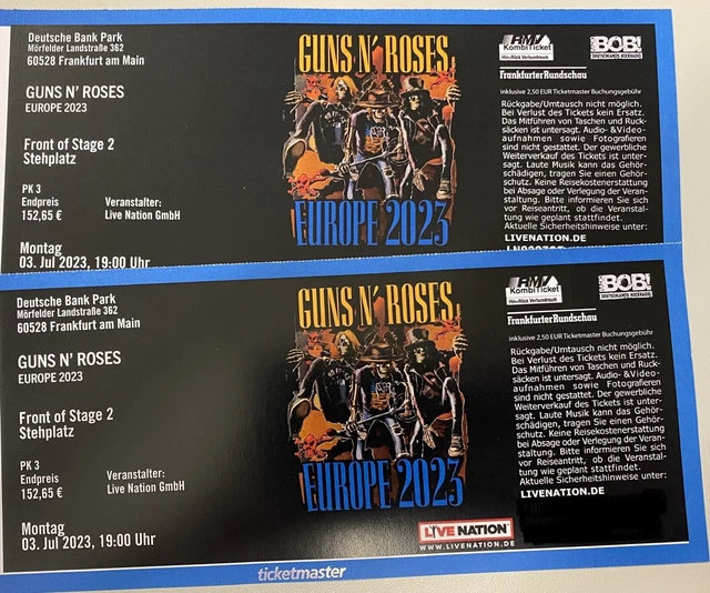 1-2 Tickets Guns N' Roses- 03.07.23 - Stehplatz Front of Stage 2 - Frankfurt