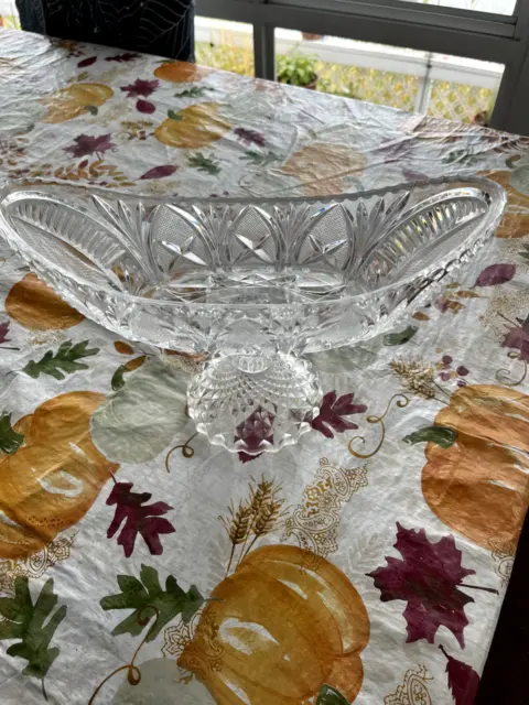 Antique American Brilliant Cut Glass Abp Large Fruit Compote Bowl Pedestal Dish