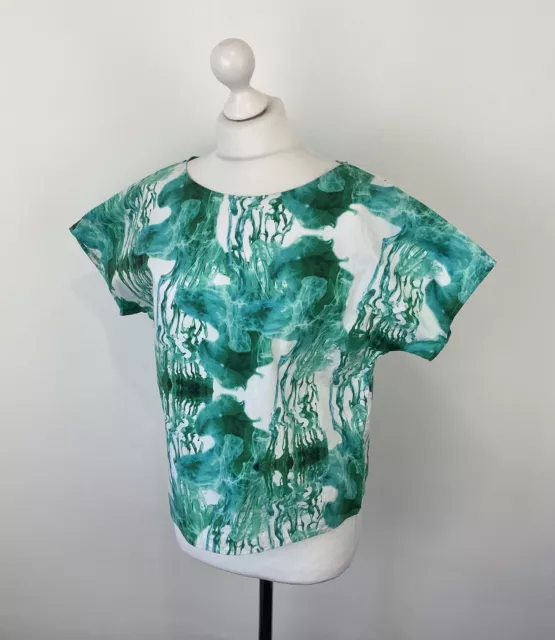 Cos Boxy Top Green & White Print Size 38 EU Women’s