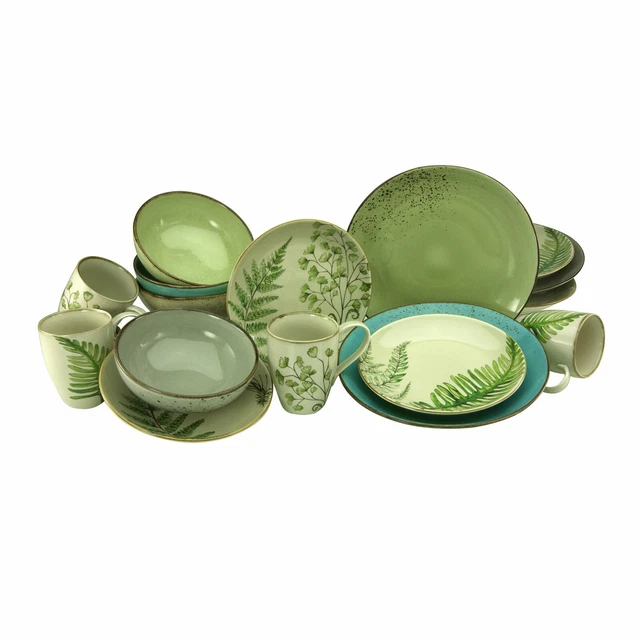 CreaTable, 22413, Série Nature Collection Water, service de vaisselle 16 pièces, ensemble de table en grès, compatible lave-vaisselle et micro-ondes, production de qualité